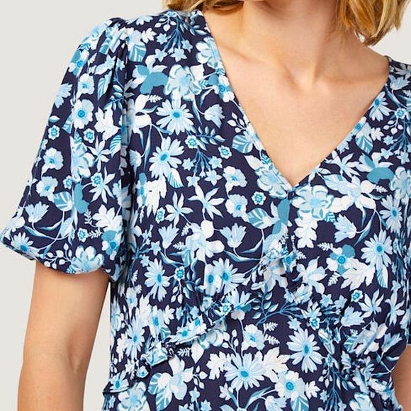 Jeanswest | Sonia V Neck Dress | Blue Floral Print | Size 12 | NWT - Picture 8 of 14